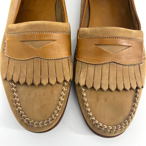 Bally Italy Mens Suede Leather Kilted Penny Loafers in Khaki Tan Size 11 - Picture 9 of 10